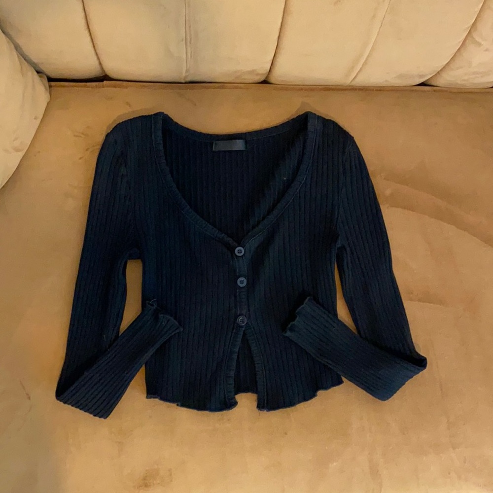 Black Long Sleeve Open Front Shirt Size XS